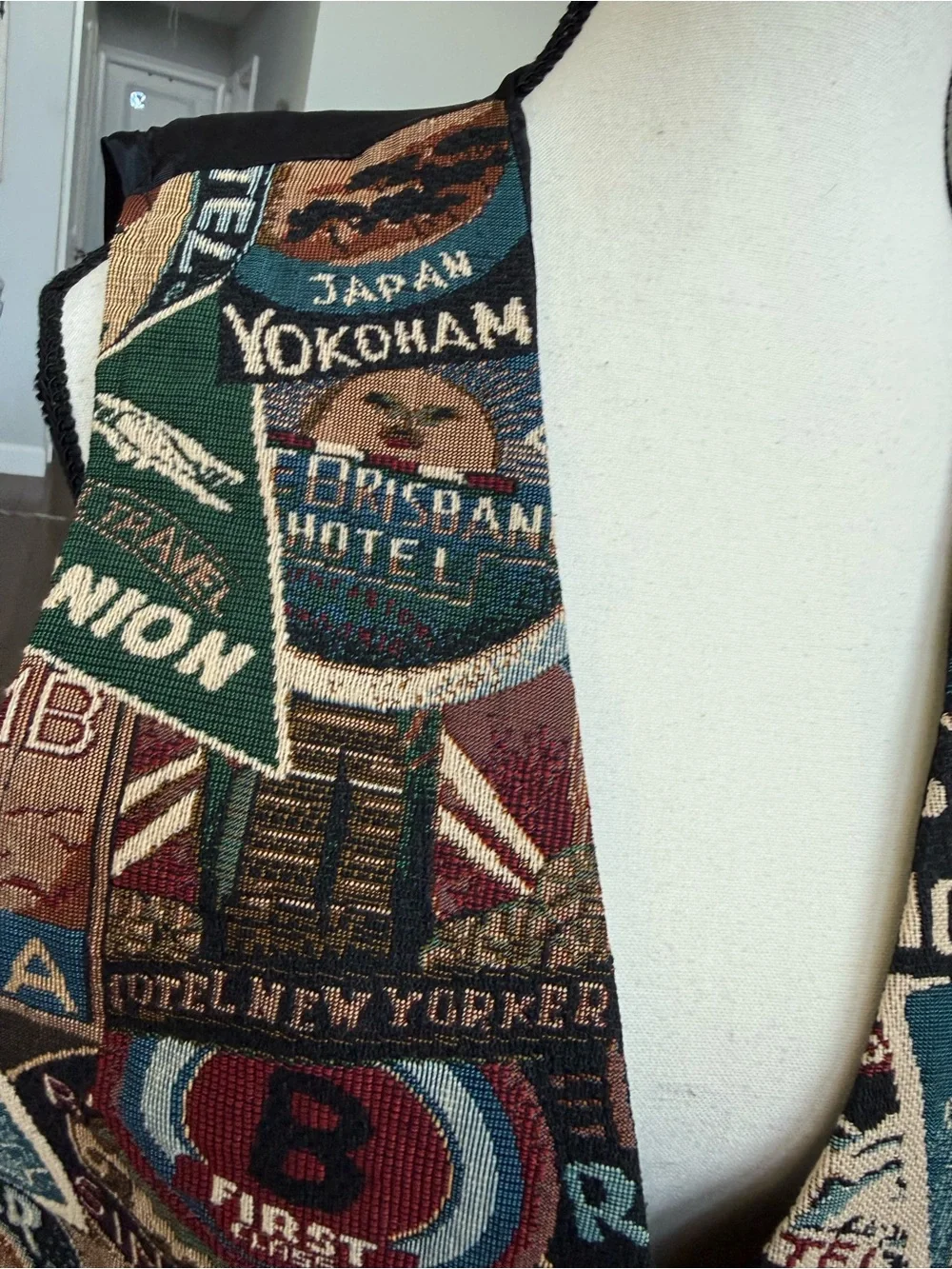 Vintage Denim Republic Travel Patchwork Tapestry Vest in Multicolor
